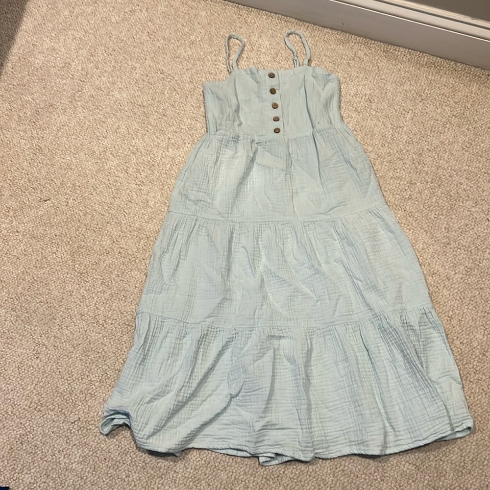 Forever 21 Light Blue Tiered Sundress with Button Front